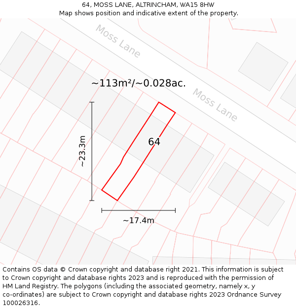 64, MOSS LANE, ALTRINCHAM, WA15 8HW: Plot and title map