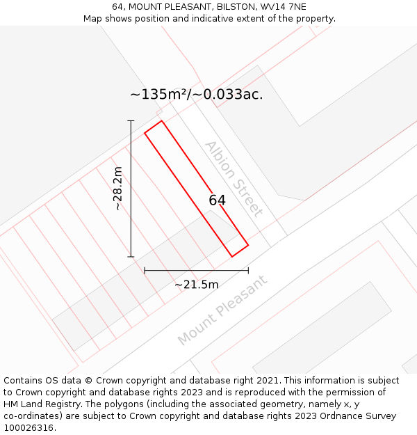 64, MOUNT PLEASANT, BILSTON, WV14 7NE: Plot and title map