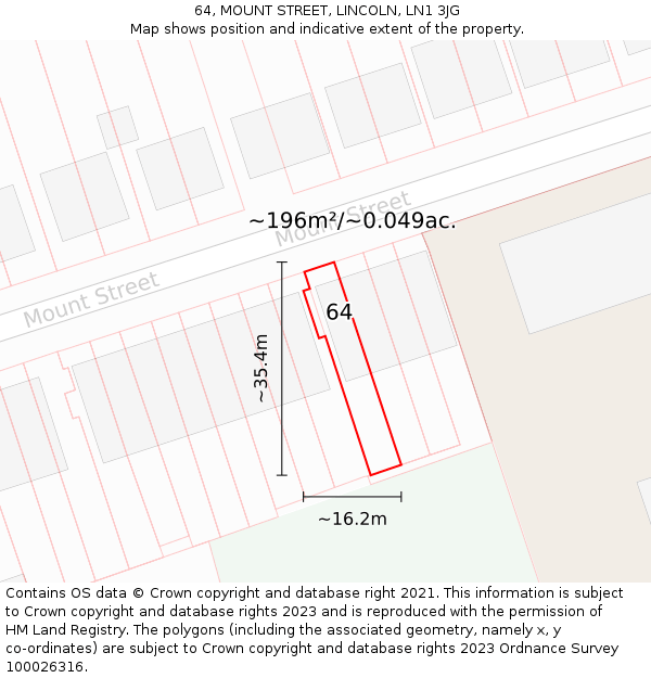 64, MOUNT STREET, LINCOLN, LN1 3JG: Plot and title map