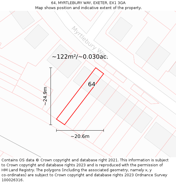 64, MYRTLEBURY WAY, EXETER, EX1 3GA: Plot and title map