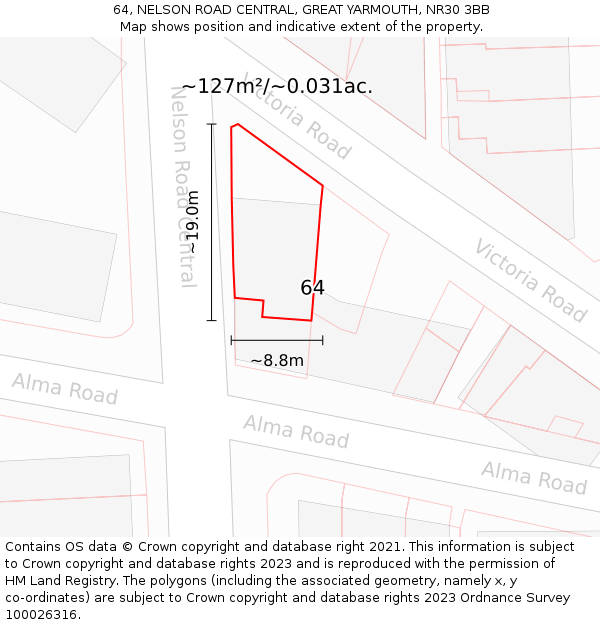 64, NELSON ROAD CENTRAL, GREAT YARMOUTH, NR30 3BB: Plot and title map