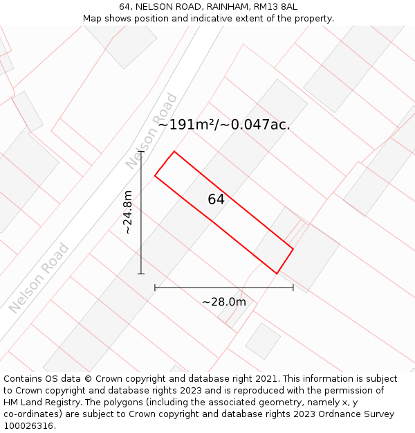 64, NELSON ROAD, RAINHAM, RM13 8AL: Plot and title map