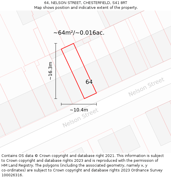64, NELSON STREET, CHESTERFIELD, S41 8RT: Plot and title map