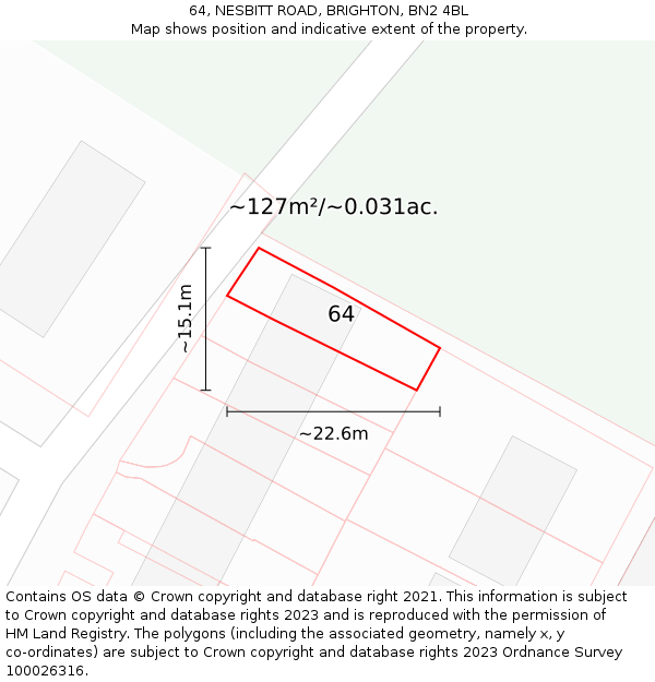 64, NESBITT ROAD, BRIGHTON, BN2 4BL: Plot and title map