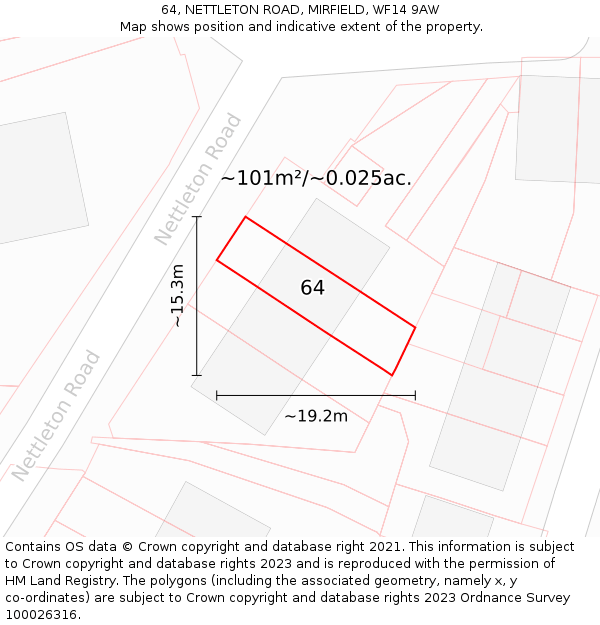 64, NETTLETON ROAD, MIRFIELD, WF14 9AW: Plot and title map