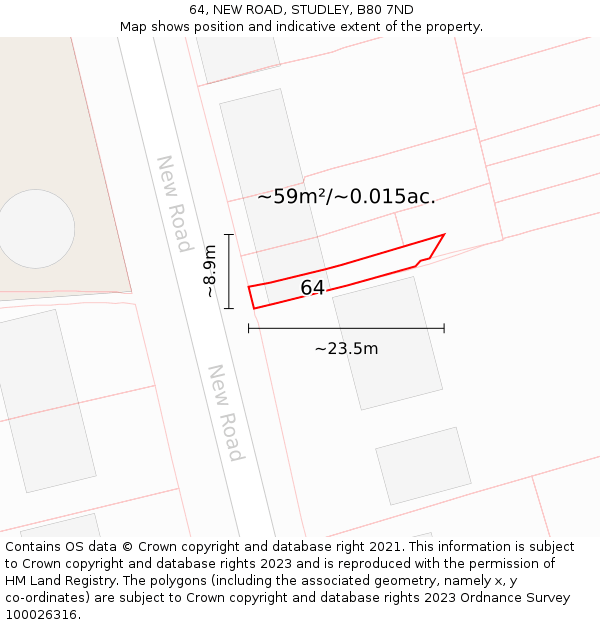 64, NEW ROAD, STUDLEY, B80 7ND: Plot and title map