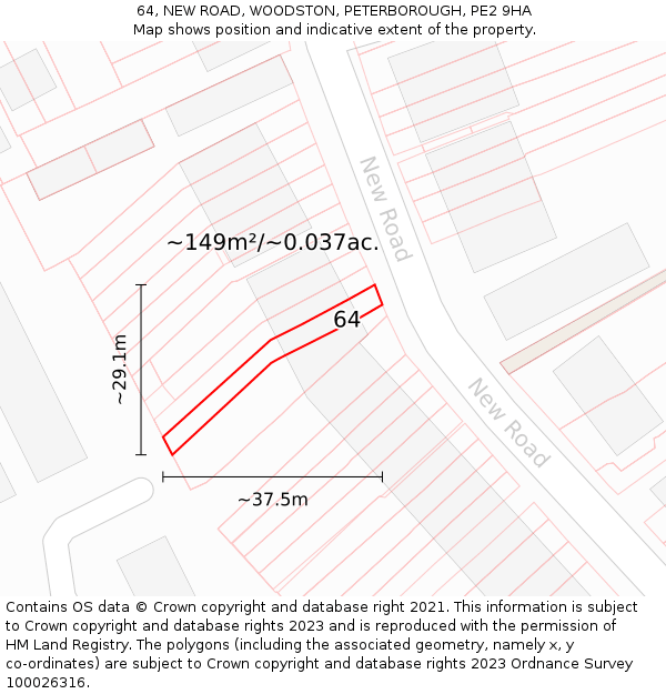 64, NEW ROAD, WOODSTON, PETERBOROUGH, PE2 9HA: Plot and title map