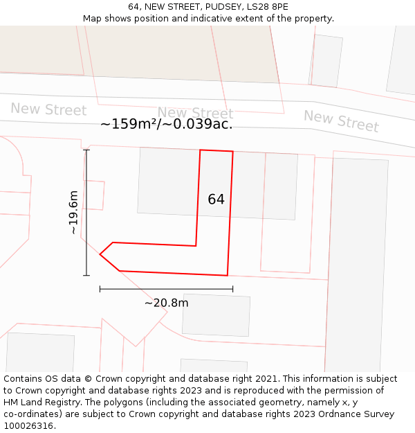 64, NEW STREET, PUDSEY, LS28 8PE: Plot and title map