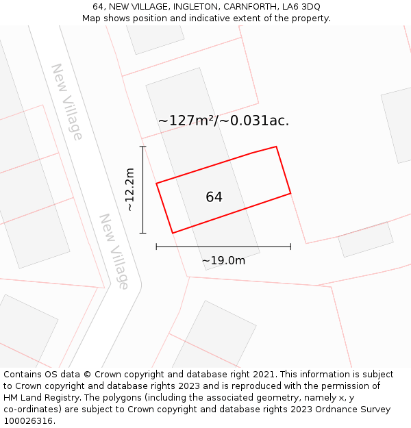 64, NEW VILLAGE, INGLETON, CARNFORTH, LA6 3DQ: Plot and title map