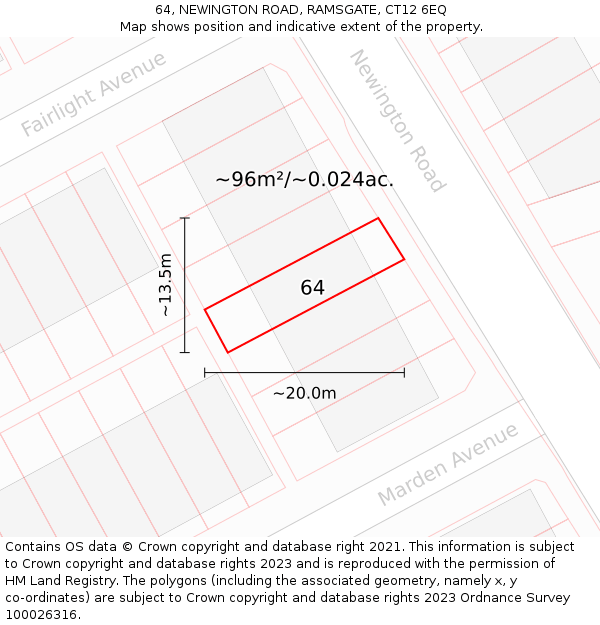 64, NEWINGTON ROAD, RAMSGATE, CT12 6EQ: Plot and title map