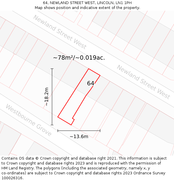 64, NEWLAND STREET WEST, LINCOLN, LN1 1PH: Plot and title map