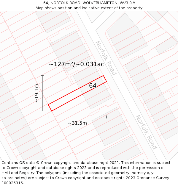 64, NORFOLK ROAD, WOLVERHAMPTON, WV3 0JA: Plot and title map