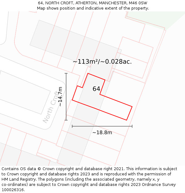 64, NORTH CROFT, ATHERTON, MANCHESTER, M46 0SW: Plot and title map