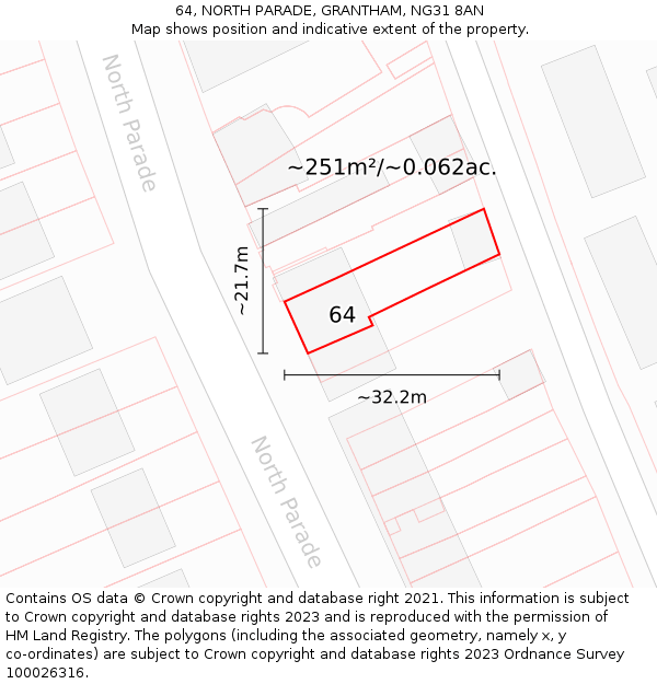 64, NORTH PARADE, GRANTHAM, NG31 8AN: Plot and title map