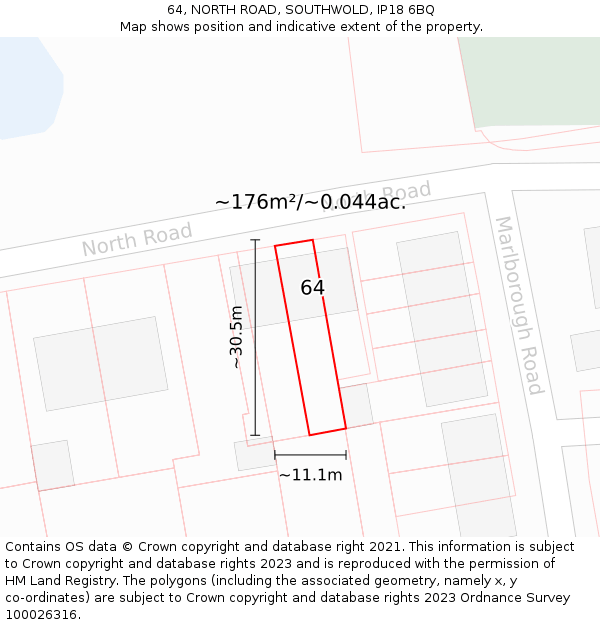 64, NORTH ROAD, SOUTHWOLD, IP18 6BQ: Plot and title map