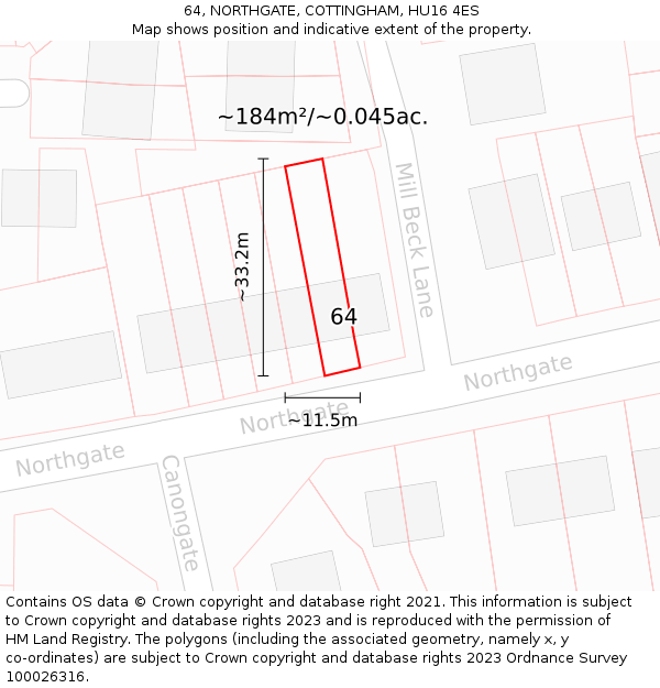 64, NORTHGATE, COTTINGHAM, HU16 4ES: Plot and title map