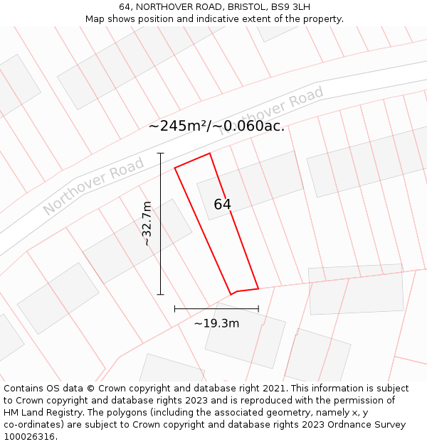 64, NORTHOVER ROAD, BRISTOL, BS9 3LH: Plot and title map