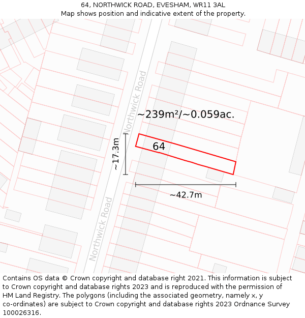 64, NORTHWICK ROAD, EVESHAM, WR11 3AL: Plot and title map