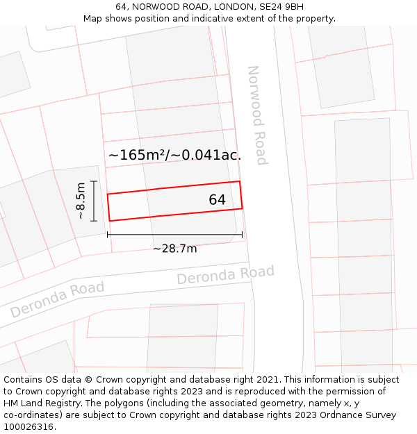 64, NORWOOD ROAD, LONDON, SE24 9BH: Plot and title map