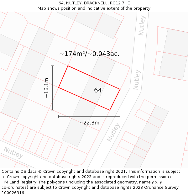 64, NUTLEY, BRACKNELL, RG12 7HE: Plot and title map