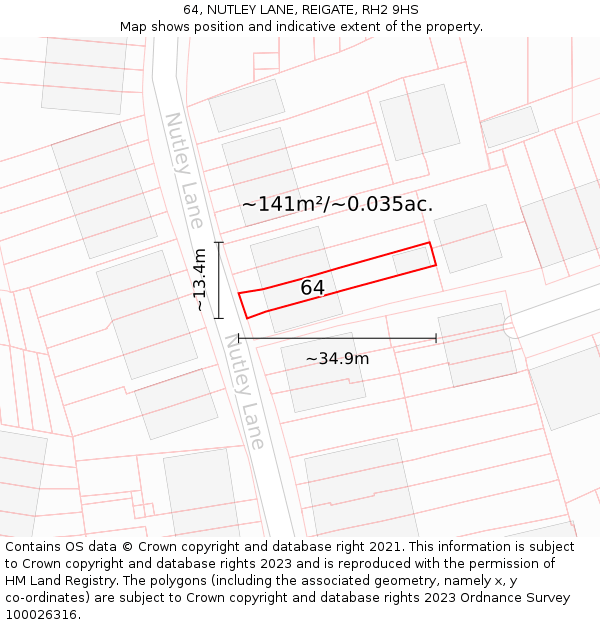 64, NUTLEY LANE, REIGATE, RH2 9HS: Plot and title map