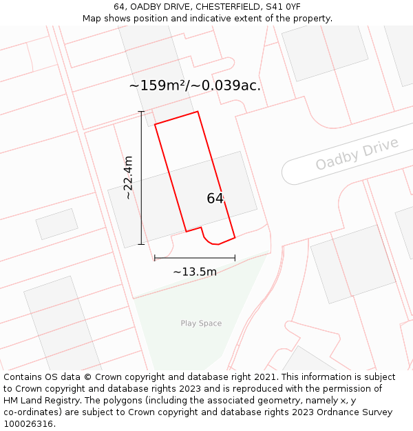 64, OADBY DRIVE, CHESTERFIELD, S41 0YF: Plot and title map