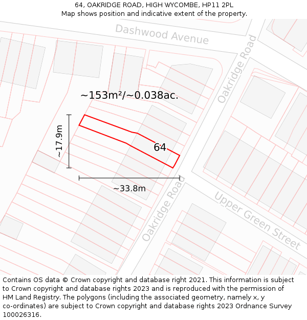 64, OAKRIDGE ROAD, HIGH WYCOMBE, HP11 2PL: Plot and title map