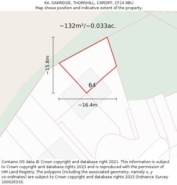 64, OAKRIDGE, THORNHILL, CARDIFF, CF14 9BU: Plot and title map