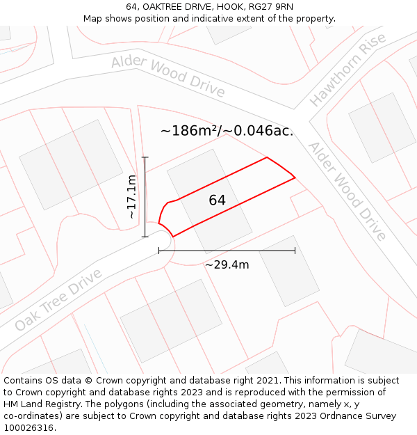 64, OAKTREE DRIVE, HOOK, RG27 9RN: Plot and title map