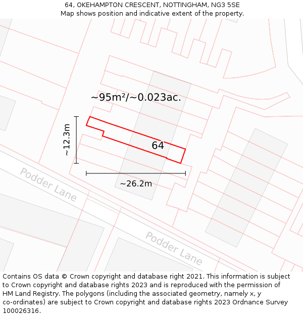 64, OKEHAMPTON CRESCENT, NOTTINGHAM, NG3 5SE: Plot and title map