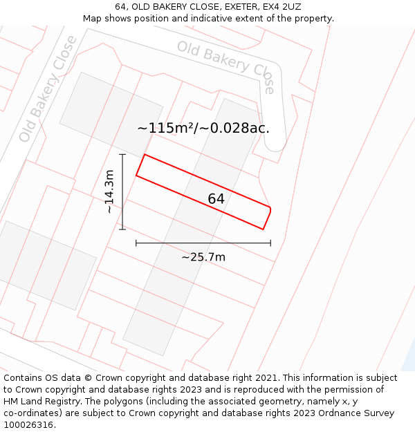64, OLD BAKERY CLOSE, EXETER, EX4 2UZ: Plot and title map