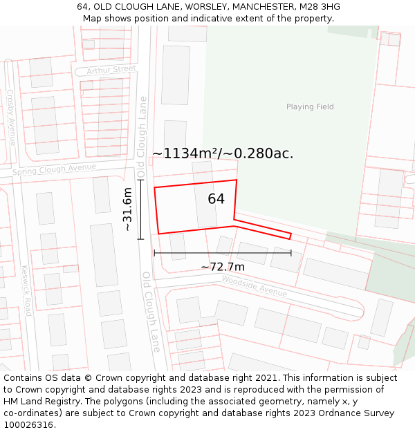 64, OLD CLOUGH LANE, WORSLEY, MANCHESTER, M28 3HG: Plot and title map
