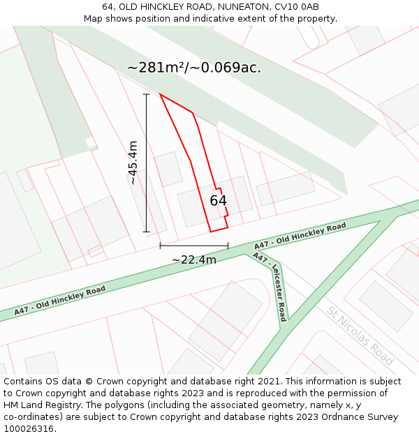 64, OLD HINCKLEY ROAD, NUNEATON, CV10 0AB: Plot and title map