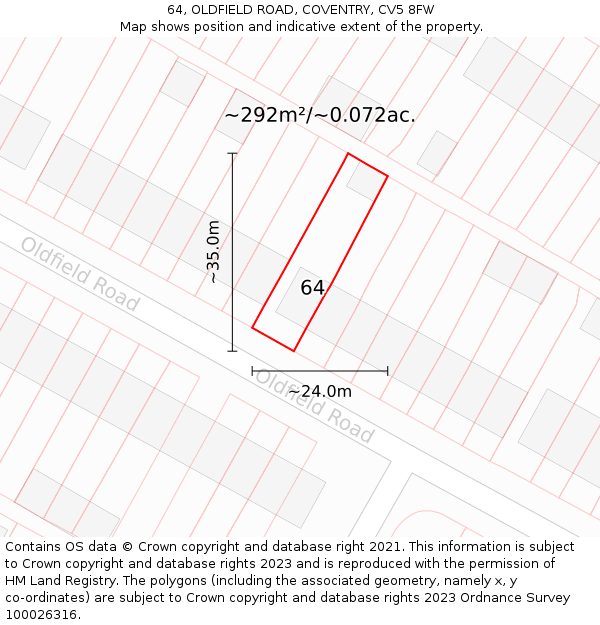 64, OLDFIELD ROAD, COVENTRY, CV5 8FW: Plot and title map