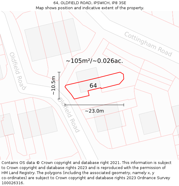 64, OLDFIELD ROAD, IPSWICH, IP8 3SE: Plot and title map