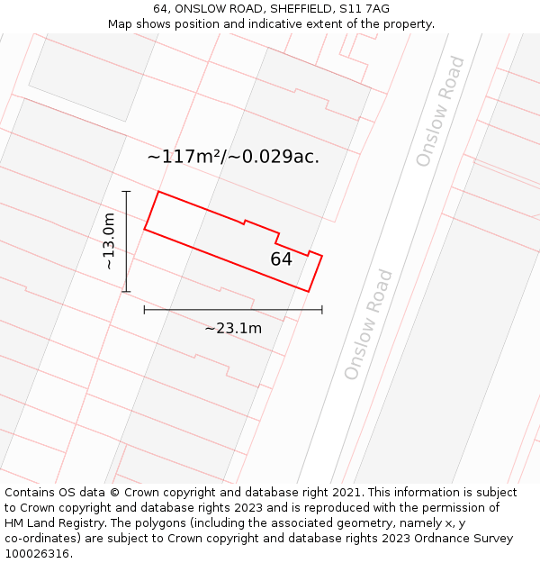 64, ONSLOW ROAD, SHEFFIELD, S11 7AG: Plot and title map