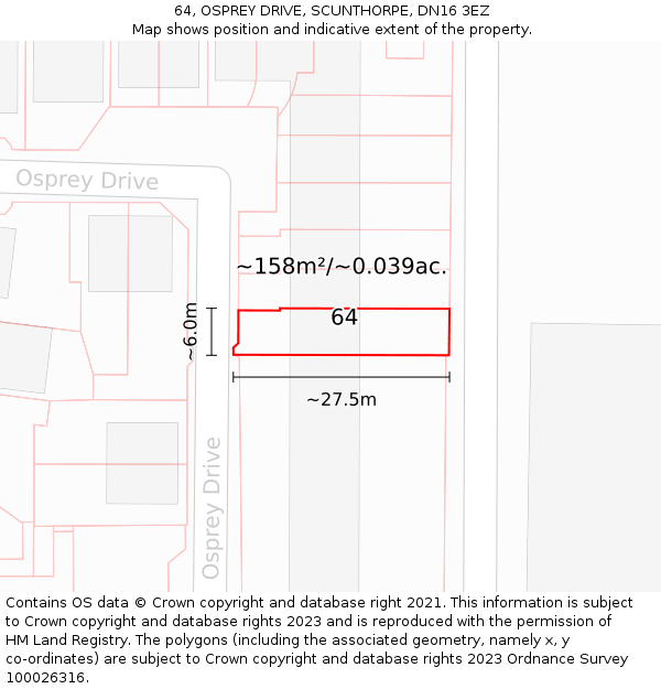 64, OSPREY DRIVE, SCUNTHORPE, DN16 3EZ: Plot and title map