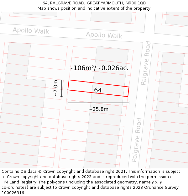 64, PALGRAVE ROAD, GREAT YARMOUTH, NR30 1QD: Plot and title map