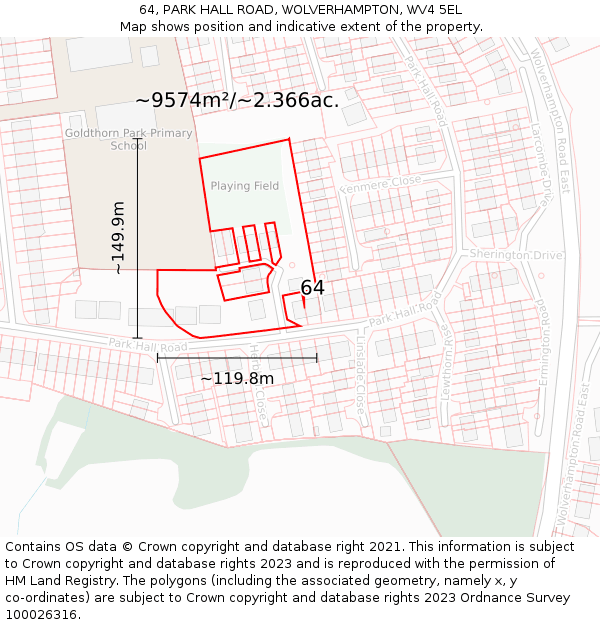 64, PARK HALL ROAD, WOLVERHAMPTON, WV4 5EL: Plot and title map