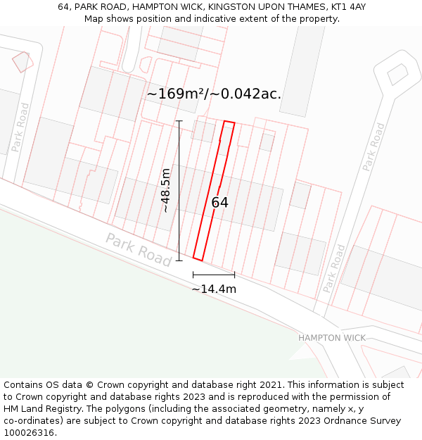 64, PARK ROAD, HAMPTON WICK, KINGSTON UPON THAMES, KT1 4AY: Plot and title map