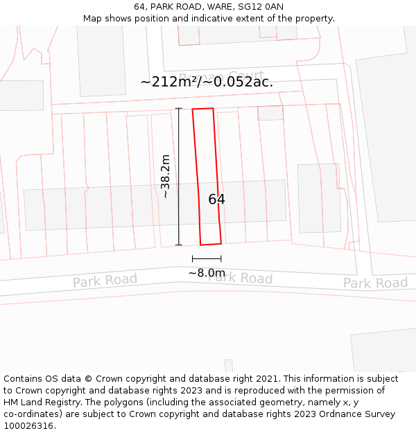 64, PARK ROAD, WARE, SG12 0AN: Plot and title map