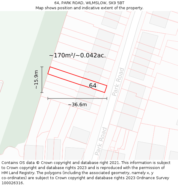 64, PARK ROAD, WILMSLOW, SK9 5BT: Plot and title map