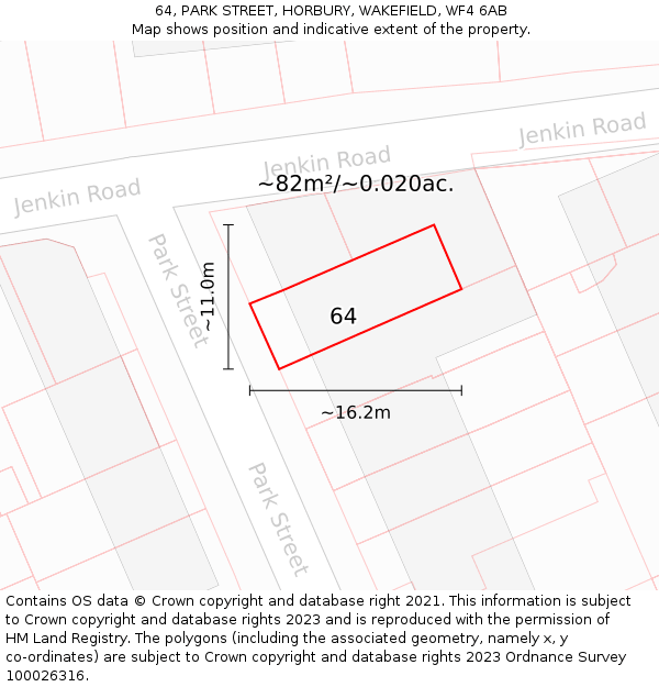 64, PARK STREET, HORBURY, WAKEFIELD, WF4 6AB: Plot and title map