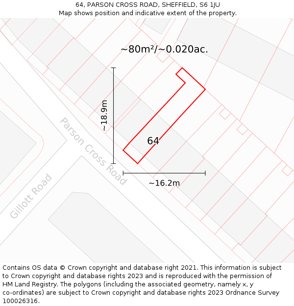 64, PARSON CROSS ROAD, SHEFFIELD, S6 1JU: Plot and title map
