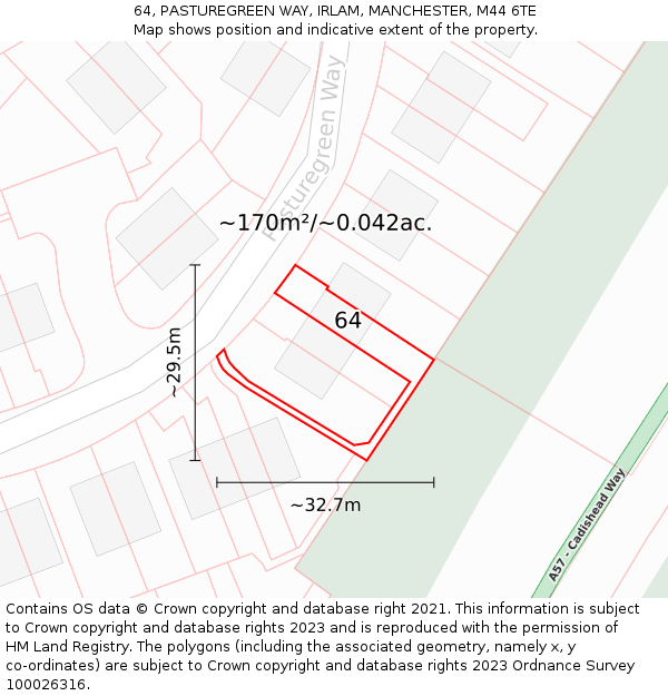 64, PASTUREGREEN WAY, IRLAM, MANCHESTER, M44 6TE: Plot and title map