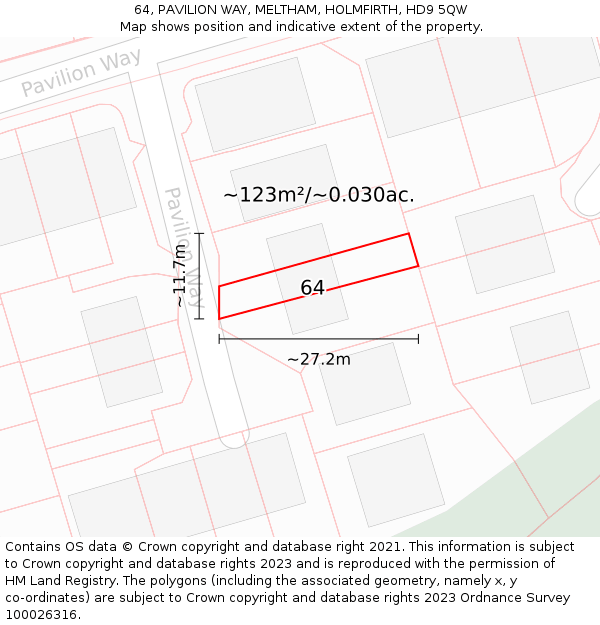 64, PAVILION WAY, MELTHAM, HOLMFIRTH, HD9 5QW: Plot and title map