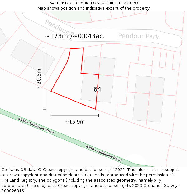 64, PENDOUR PARK, LOSTWITHIEL, PL22 0PQ: Plot and title map