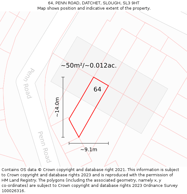 64, PENN ROAD, DATCHET, SLOUGH, SL3 9HT: Plot and title map