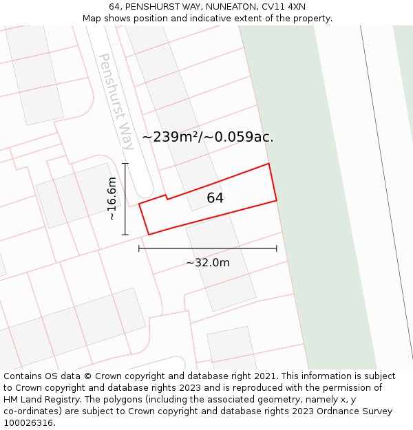 64, PENSHURST WAY, NUNEATON, CV11 4XN: Plot and title map