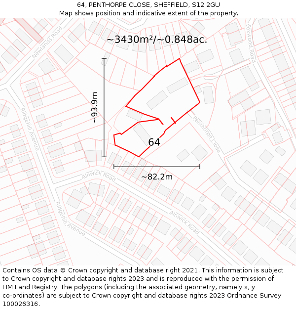 64, PENTHORPE CLOSE, SHEFFIELD, S12 2GU: Plot and title map